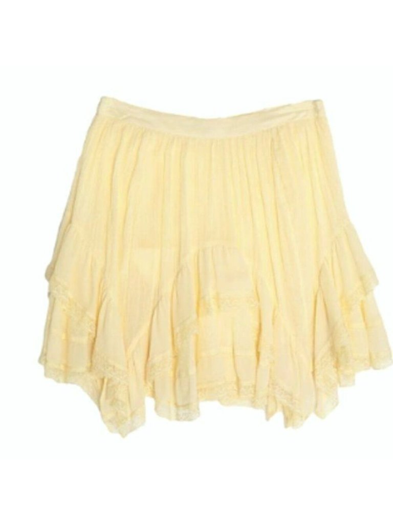 Ulla Johnson Lace Trimmed Ruffled Embroidered Cotton Blend Skirt Yellow